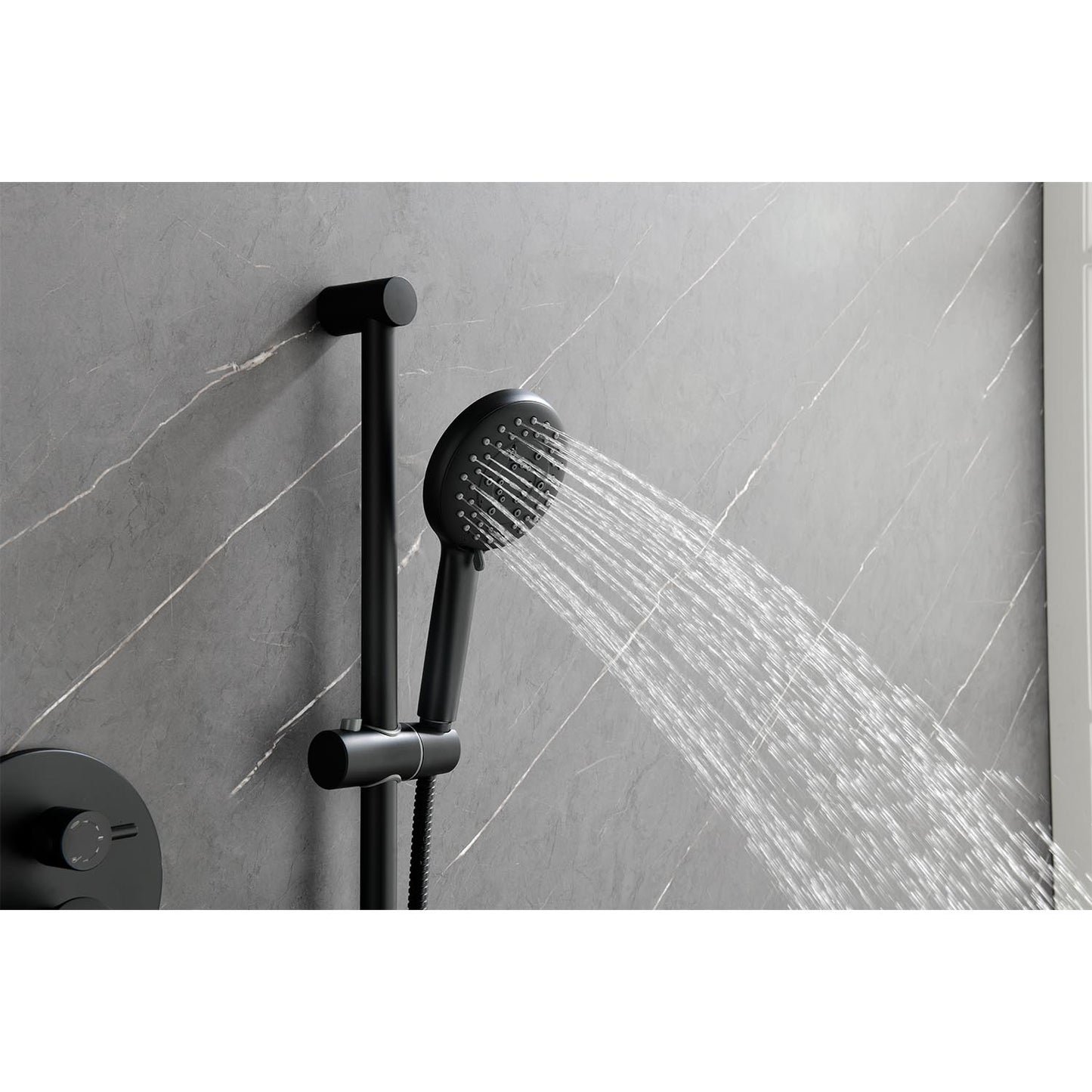 Wall-Mounted Shower System with Rain Shower Head - Matte Black