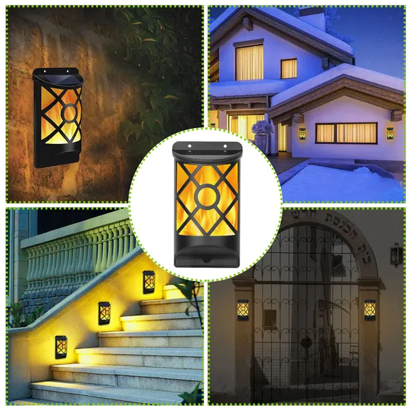 Outdoor Solar Flame Lights with 96 LEDs Waterproof Wall Mount Garden Decor