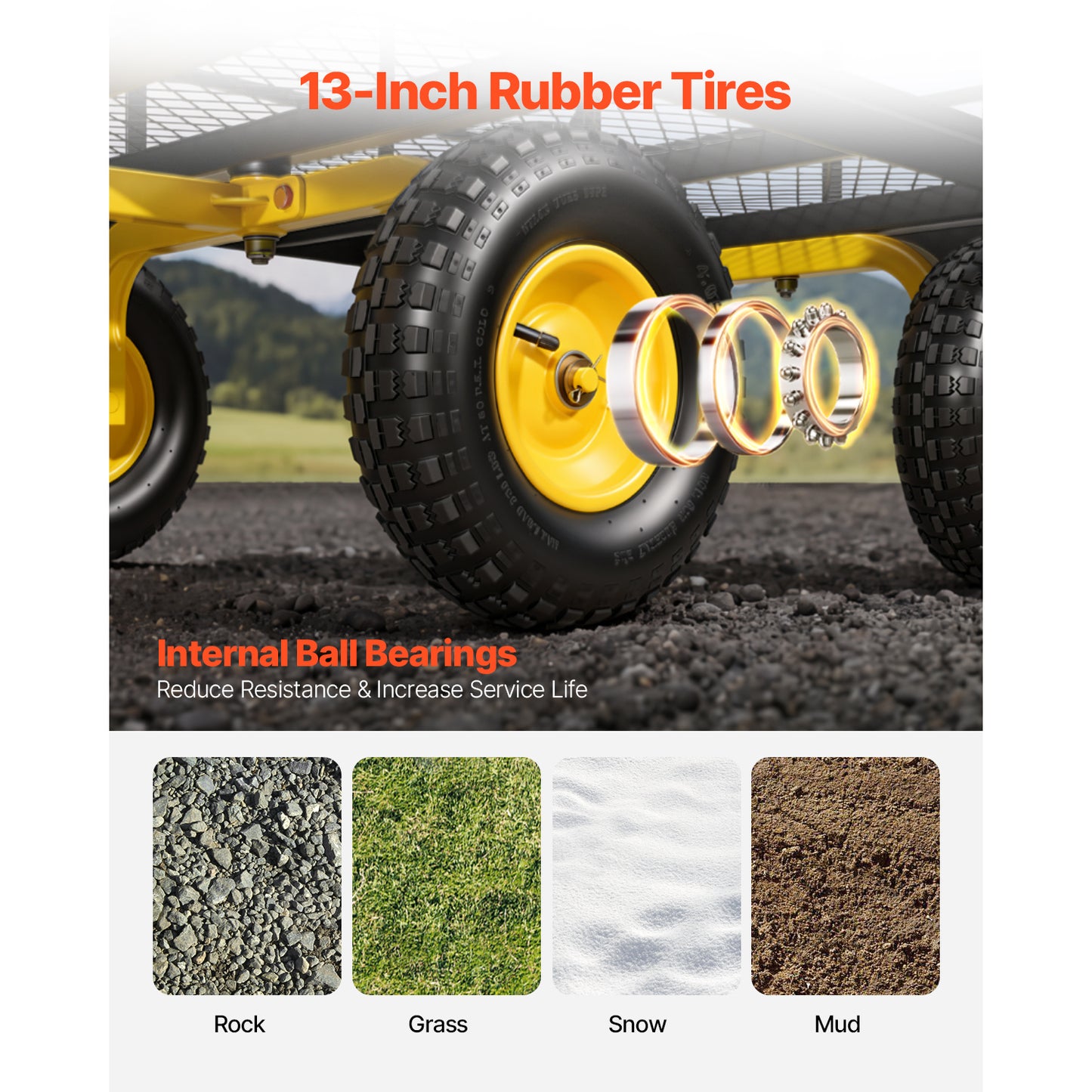 Heavy Duty Garden Cart 1400 Lbs Capacity with All-Terrain Tires & Detachable Mesh Sides