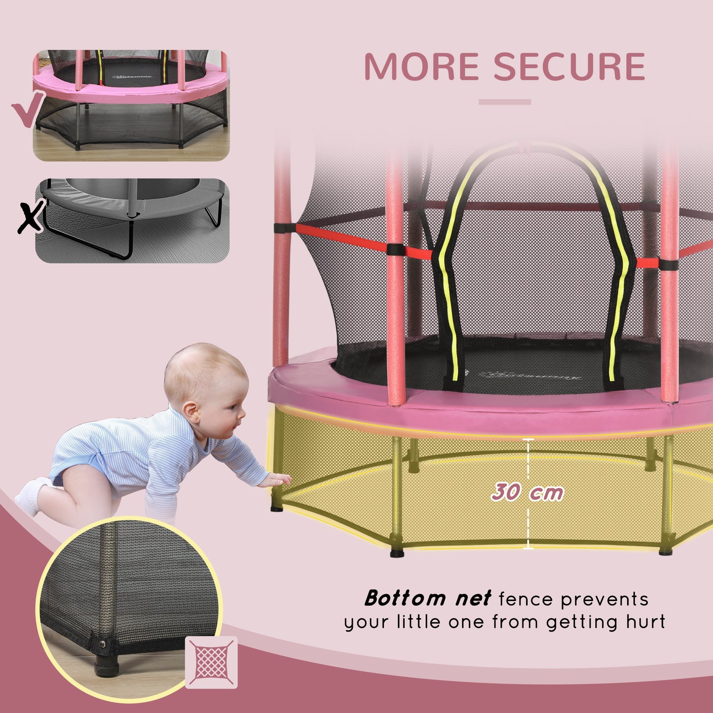 5FT Kids Trampoline with Enclosure Net - Pink, 3-6 Years