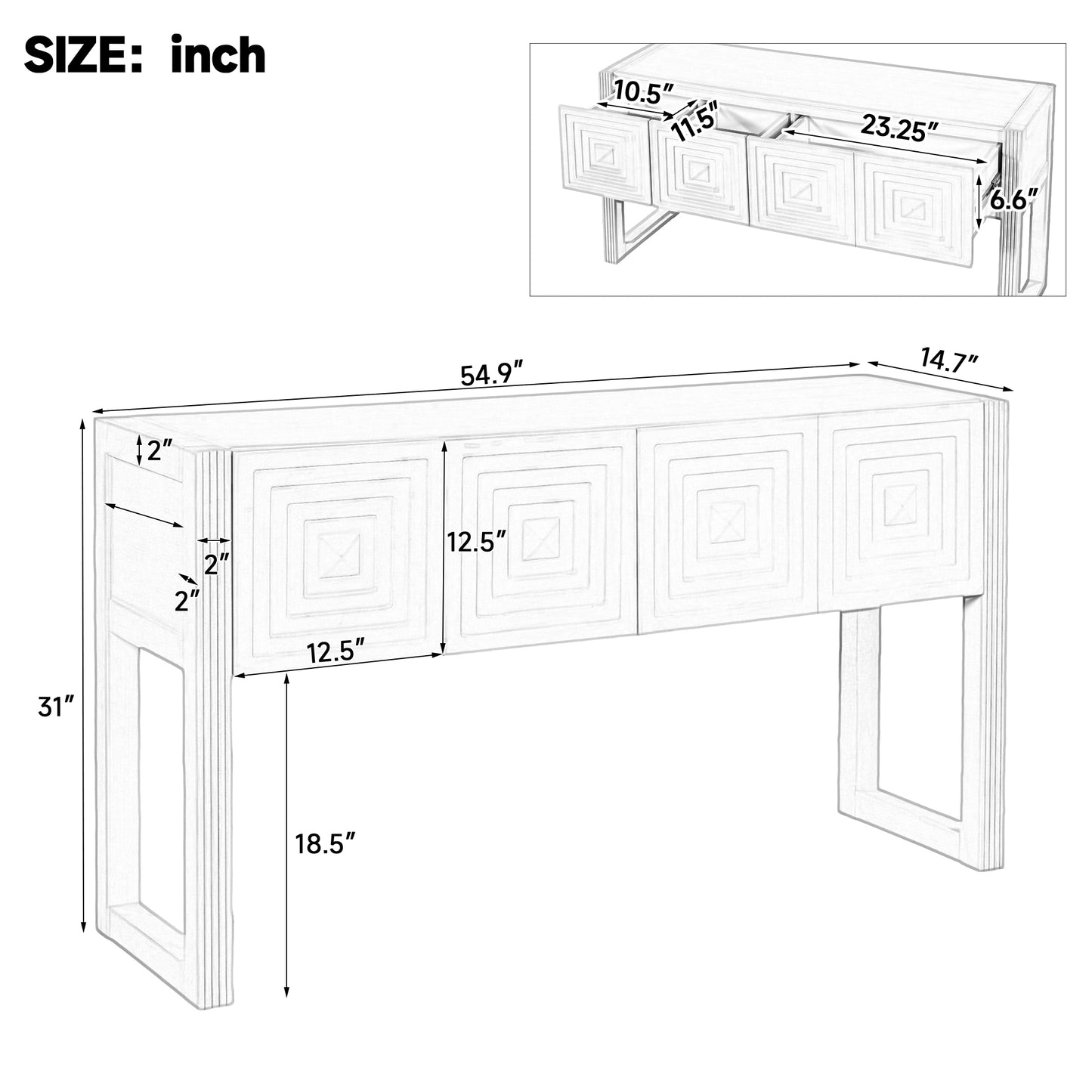 Geometric Carved Console Table with 3 Soft-Close Drawers - Black
