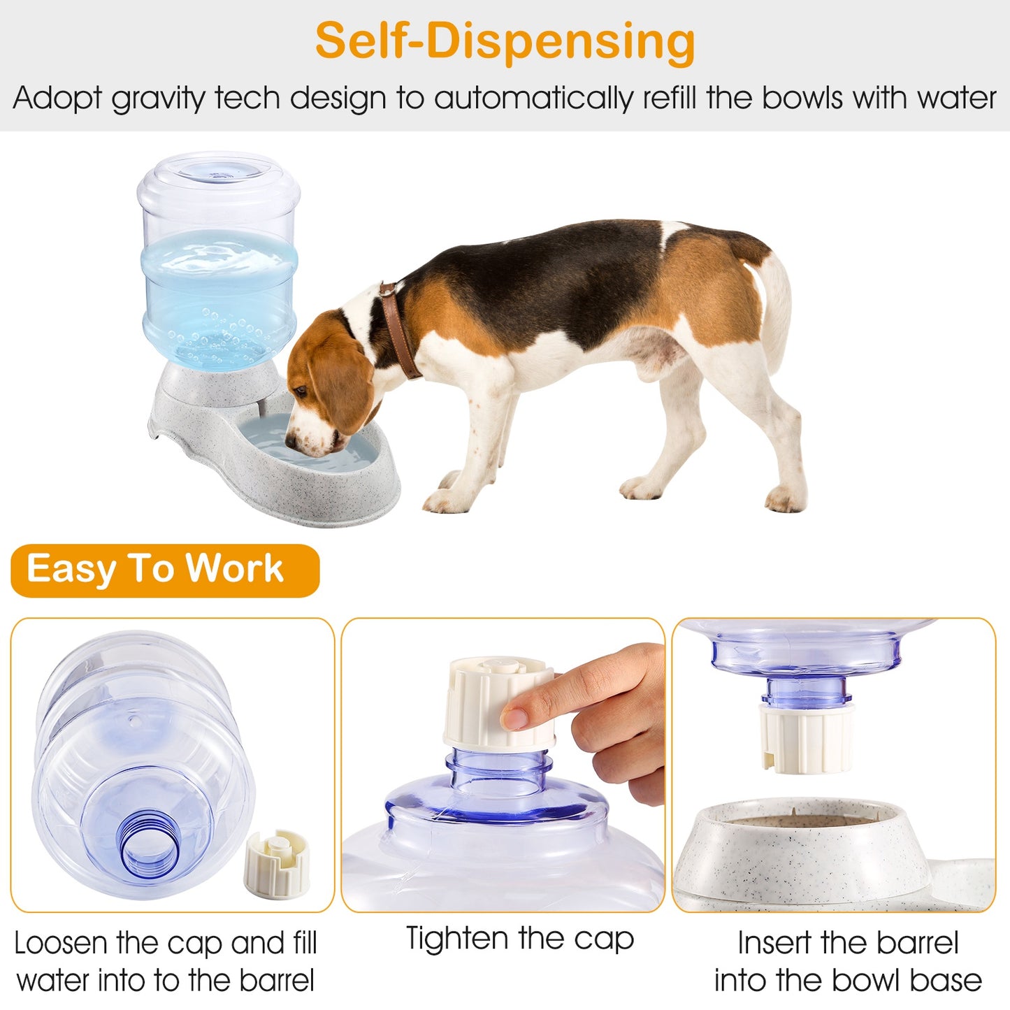 3.5L Pet Water Dispenser Self-Dispensing Gravity Feeder for Cats & Dogs