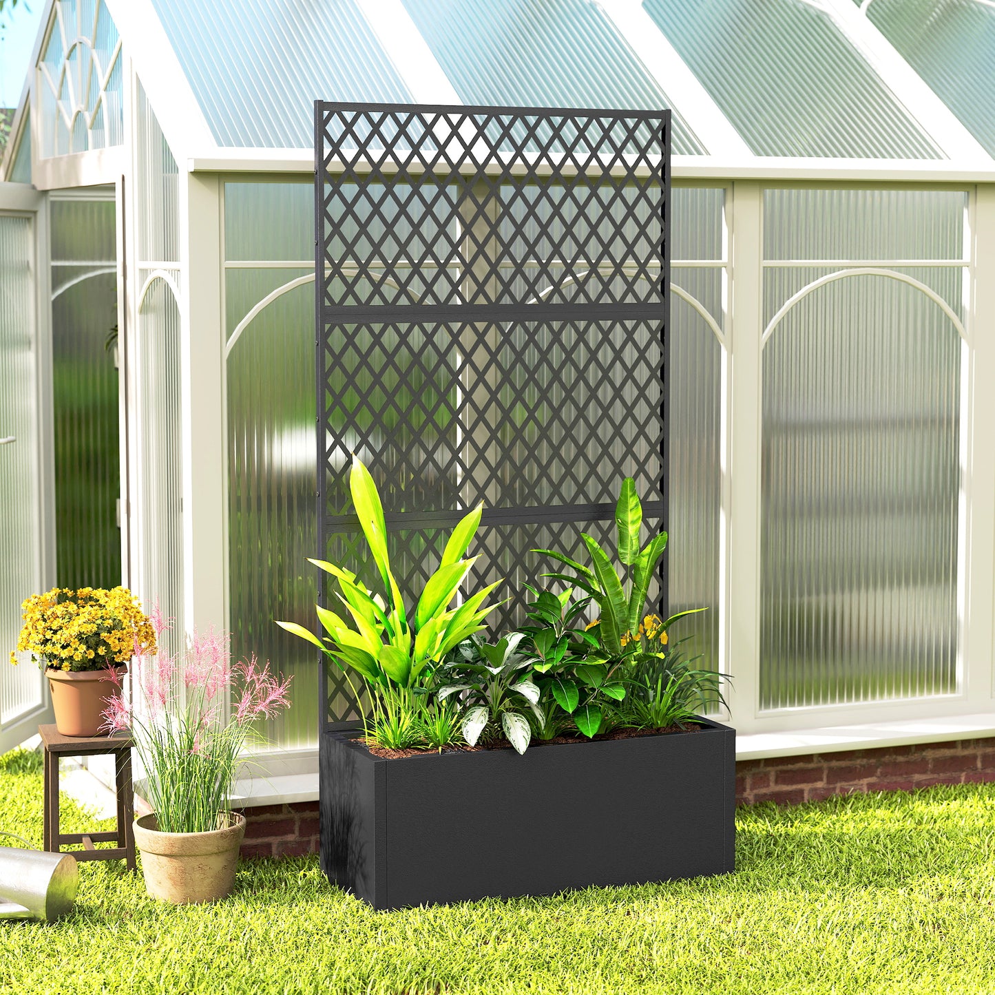 Metal Planter Box with Trellis - Outdoor Garden Flower and Herb Container