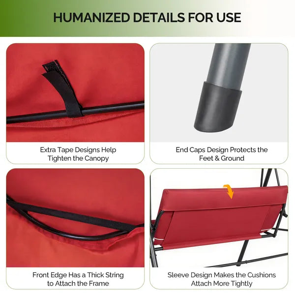 Outdoor Swing Set with Canopy & Cushion - Red, 250kg Capacity