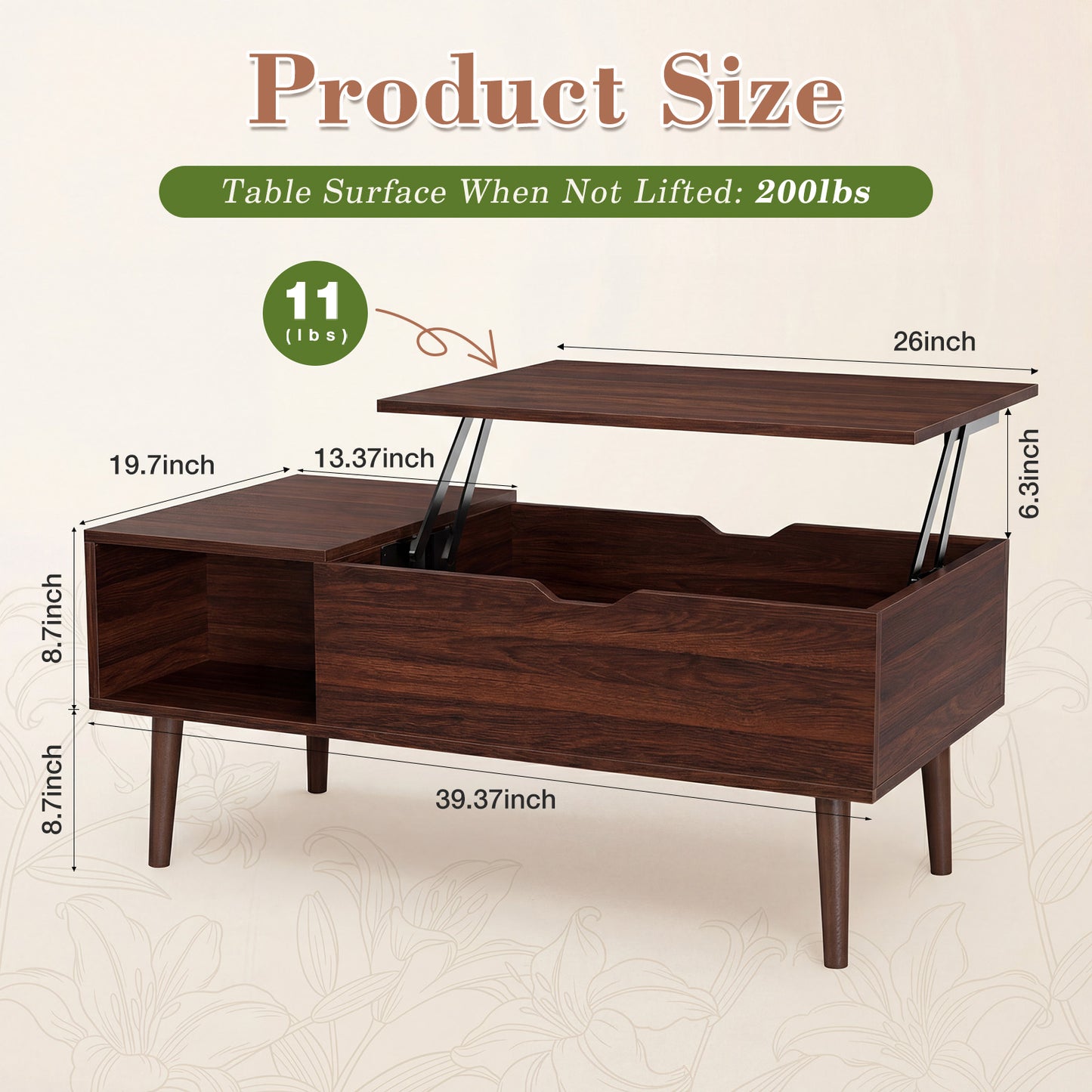 Lift Coffee Table with Storage Shelf and Hidden Compartment