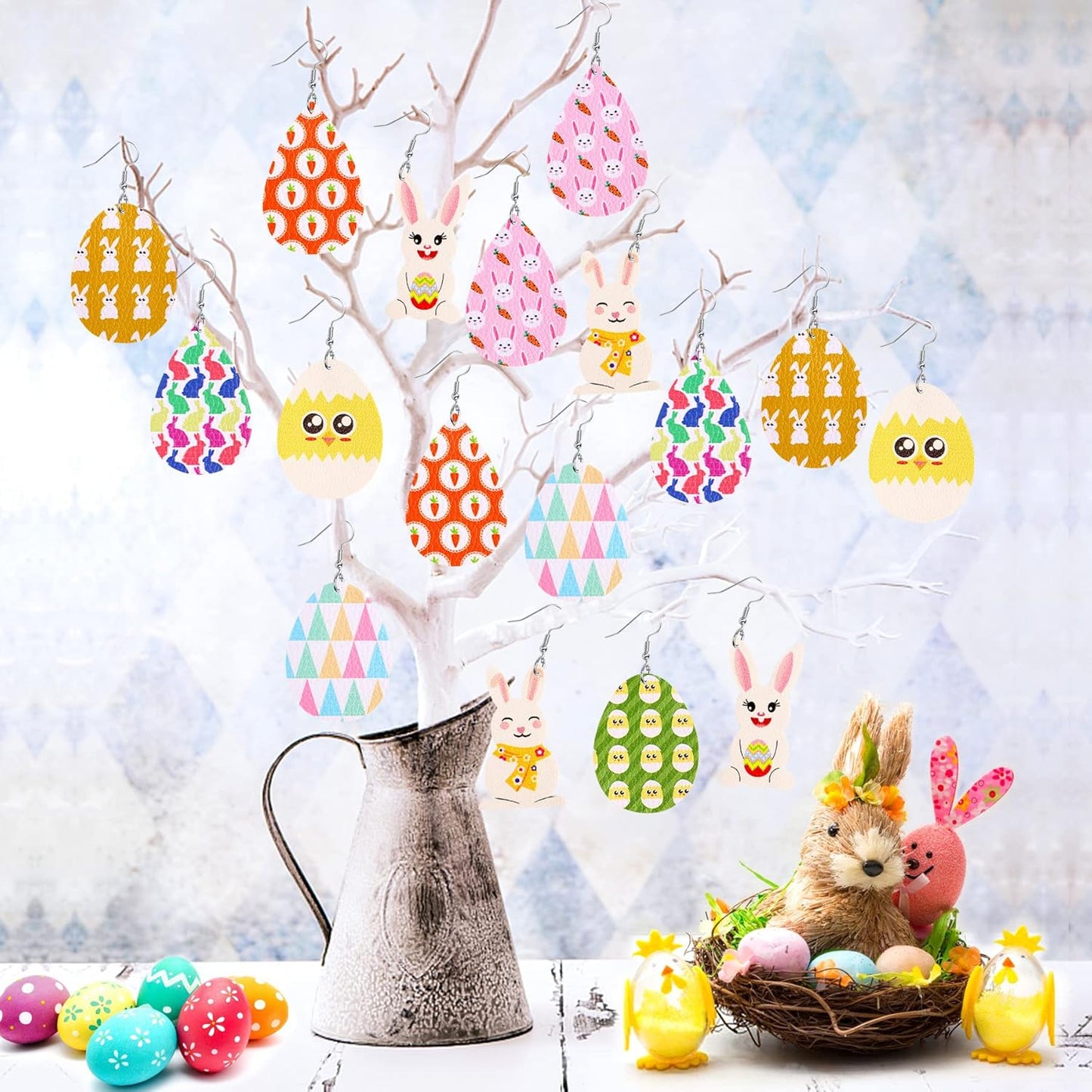 Easter Faux Leather Earrings - 9 Pairs Lightweight Dangle Teardrop