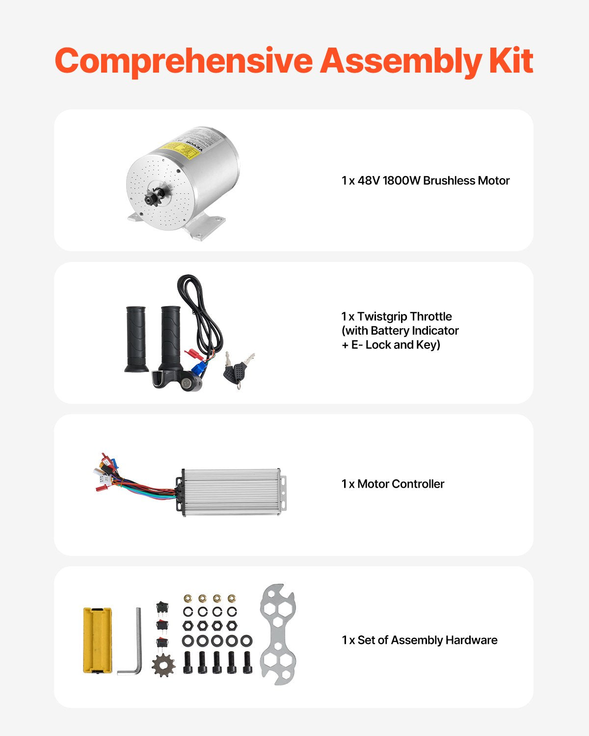 2000W Brushless DC Motor Kit 48V for Electric Bikes & Scooters - Silver