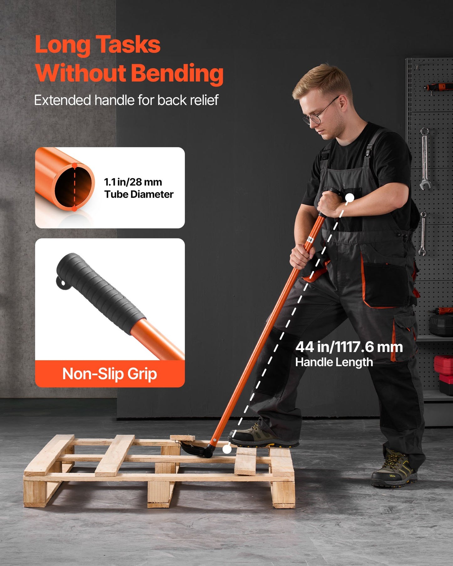 Heavy Duty Pallet Buster Tool with 44-Inch Carbon Steel Handle - 2000 lb Capacity