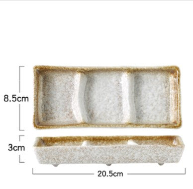 Japanese Style Pottery Seasoning Dish - Rectangular Sauce Dipping Plate 8 Inch
