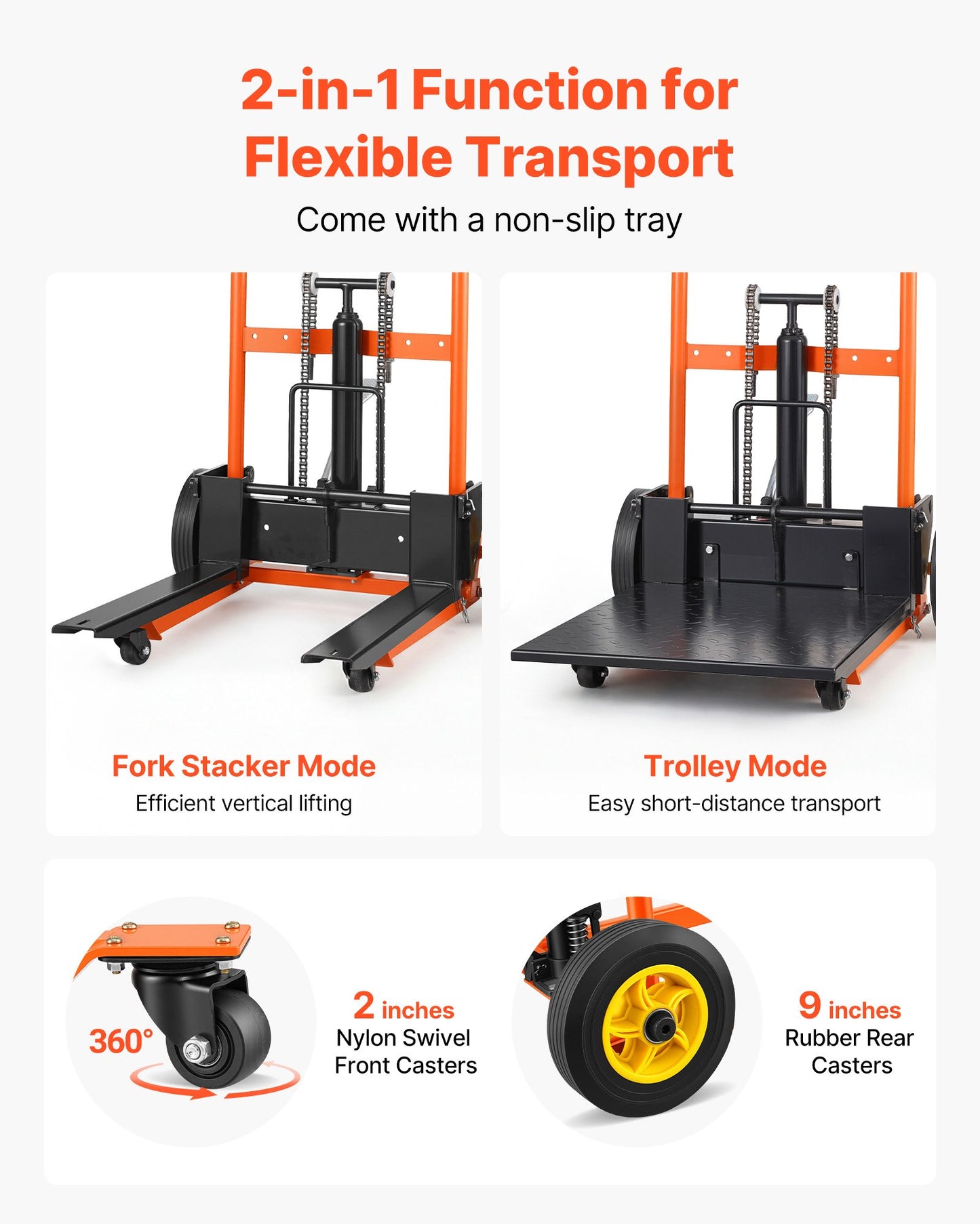 Hydraulic Material Lift Winch Stacker with 450 Lb Capacity - Portable Pallet Jack & Forklift Table, Black