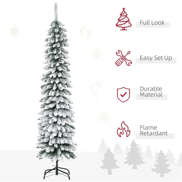 6ft Artificial Christmas Tree with Snow - Green Pencil Shape