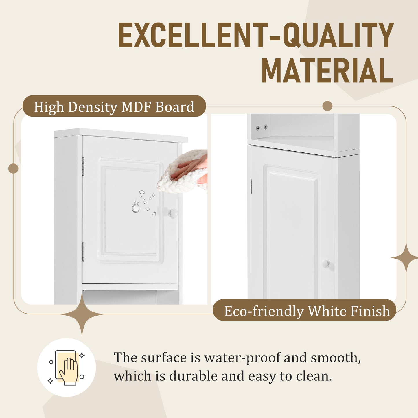 Tall Corner Bathroom Storage Cabinet with Adjustable Shelves - White