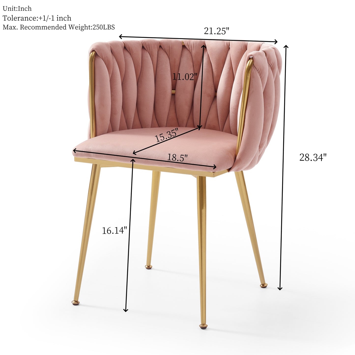 Pink Velvet Dining Chairs Set of 2 with Gold Metal Legs