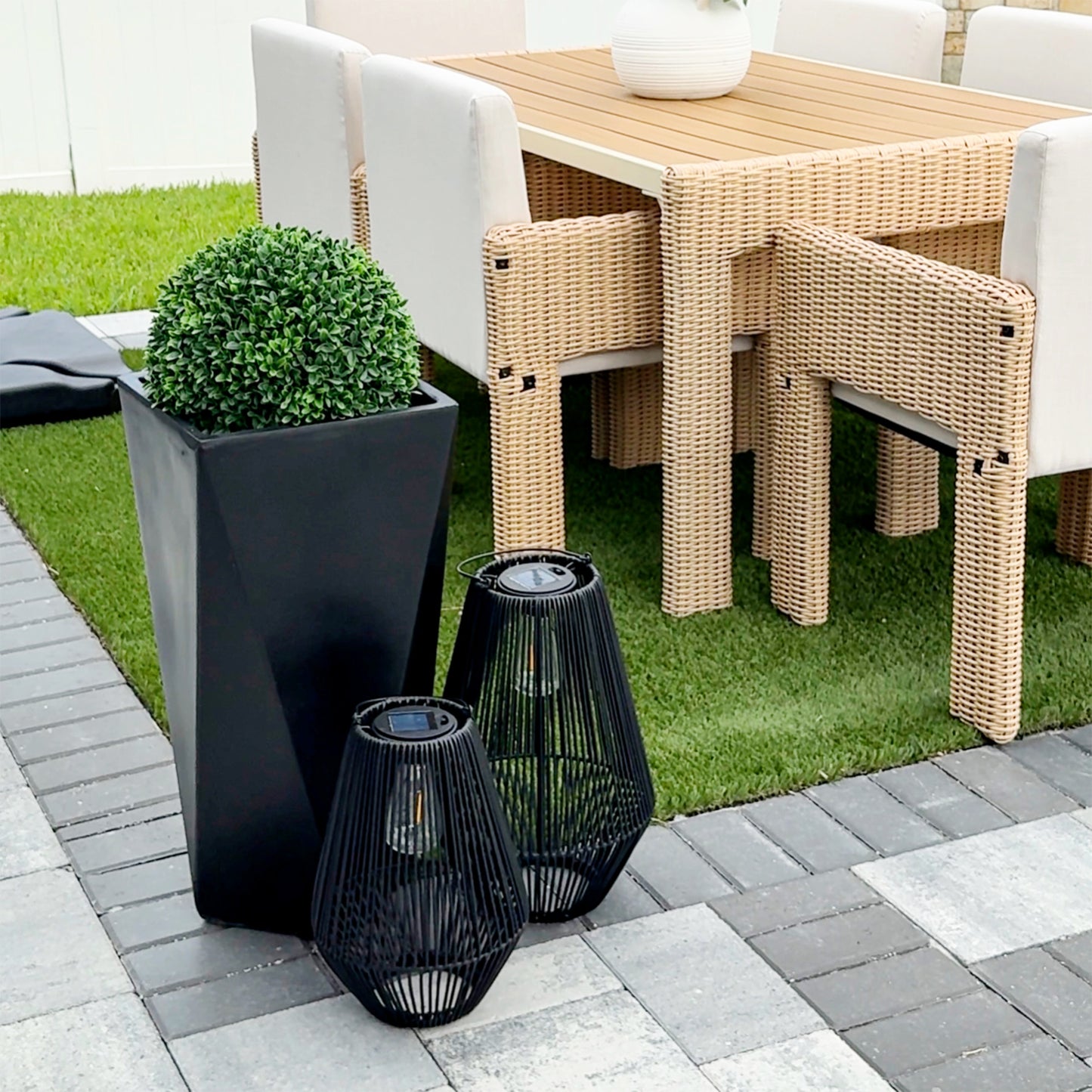Set of 3 Tall Stackable Outdoor Garden Planters with Drainage Holes - Black