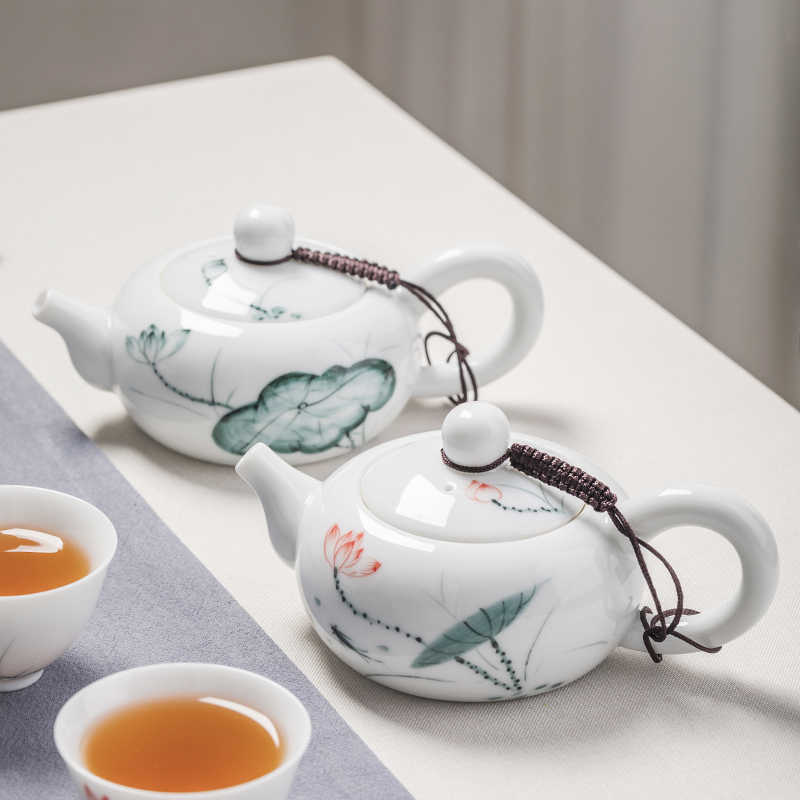 Hand-Painted Lotus Blue-White Porcelain Teapot - Chinese Style Ceramic Drinkware
