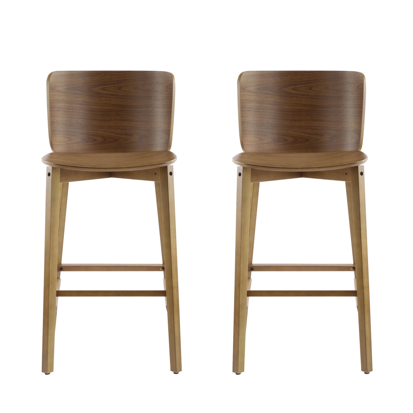 Pari Indoor Wooden Barstool, Walnut Finished, Set Of 2