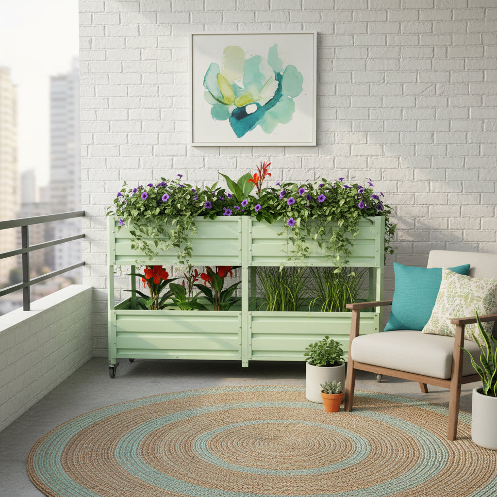 Dual Tier Elevated Metal Raised Garden Bed with Lockable Wheels