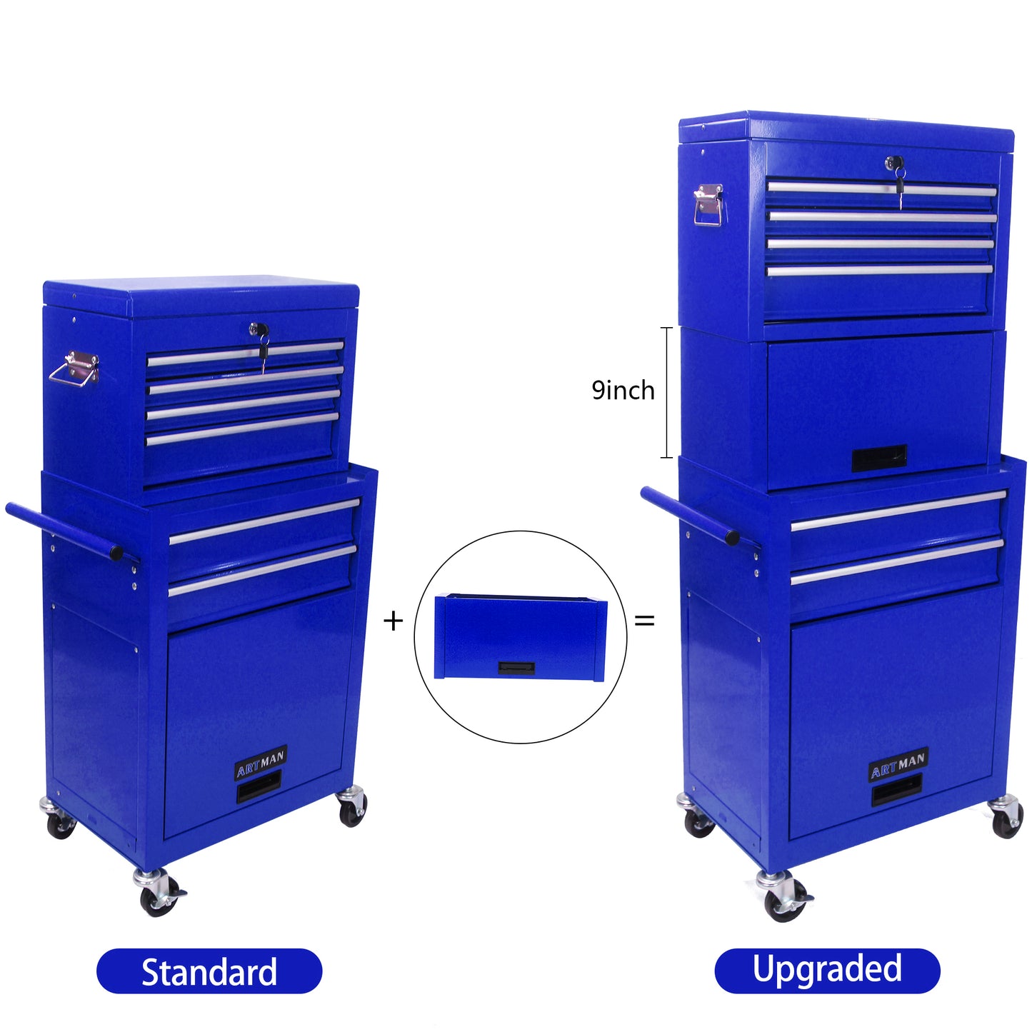 High Capacity Rolling Metal Tool Storage Cabinet with 6 Drawers - Blue