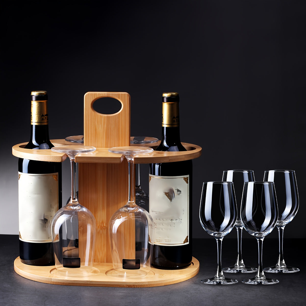 Wooden Bamboo Wine Rack Ornament - Chinese Style Home Bar Decor