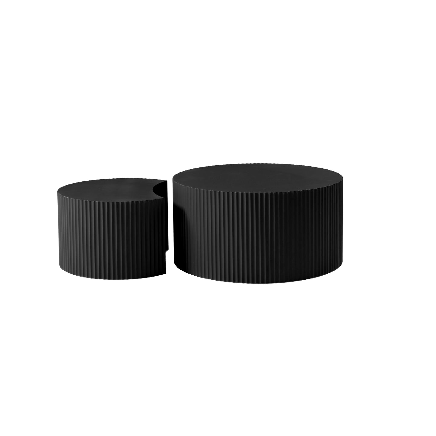 Black Nesting Table Set of 2 - Round & Half Moon Shapes, No Assembly