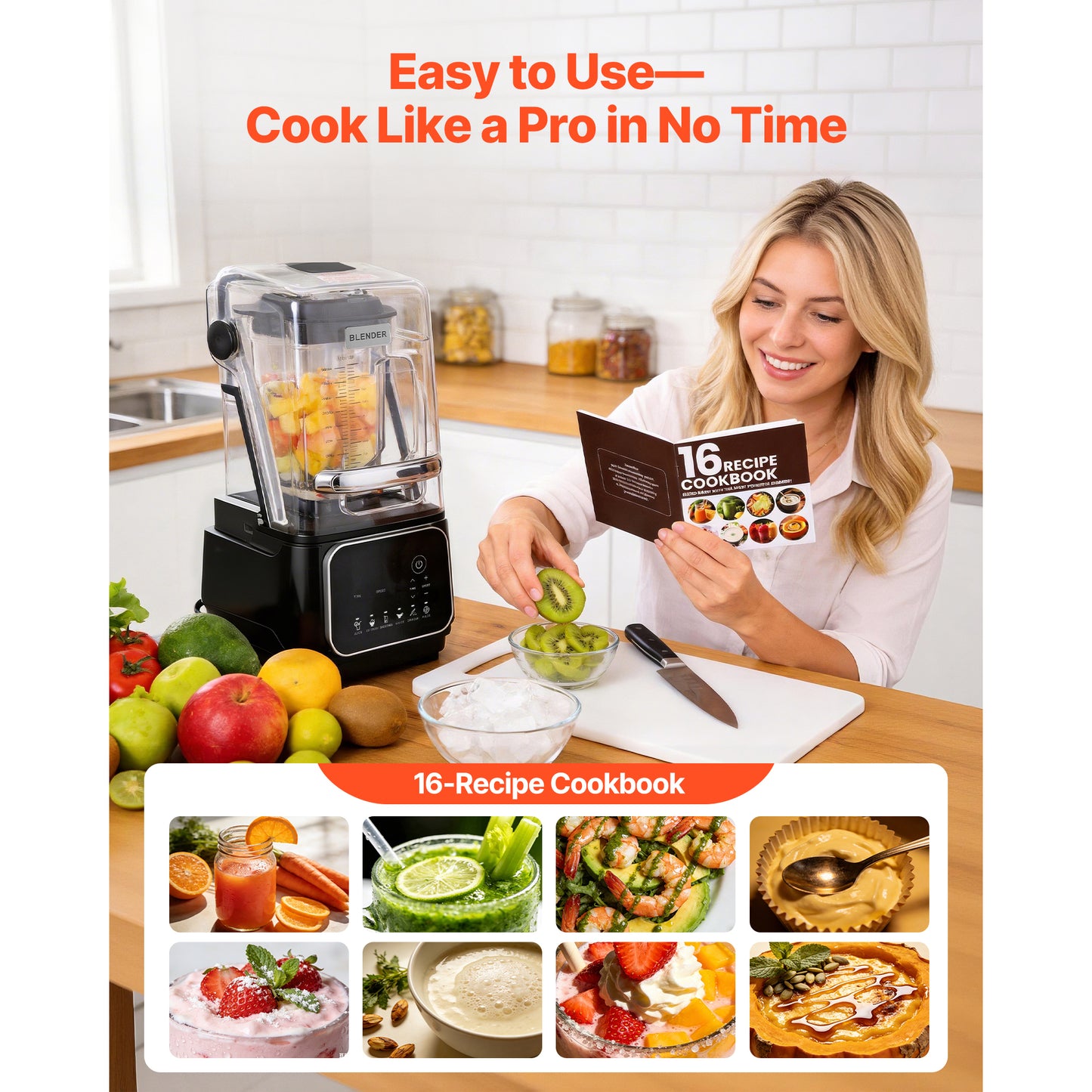 68 Oz Commercial Countertop Blender with 2200W Power, Self-Cleaning & Speed Controls