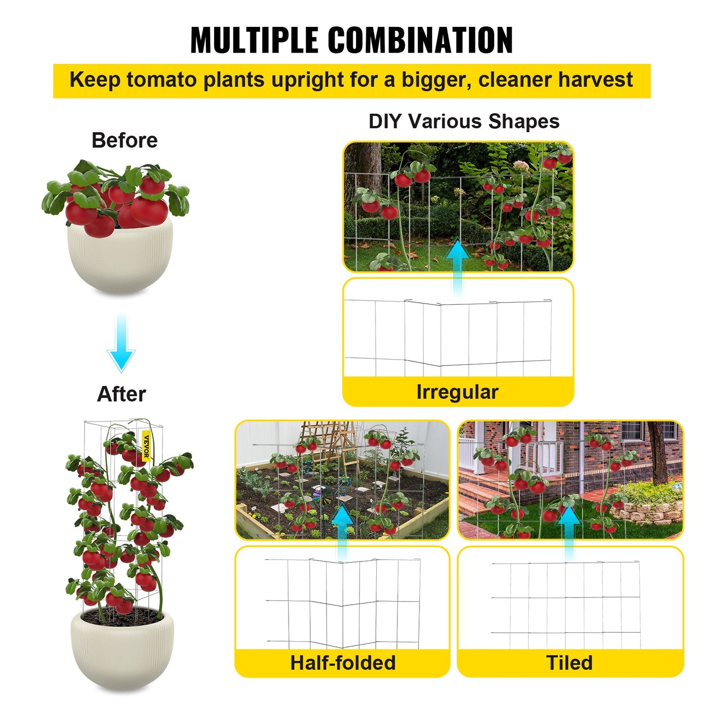 Garden Plant Support Cages 11.8x11.8x46.1 Inches, 10 Pack Green Steel Tomato Trellis