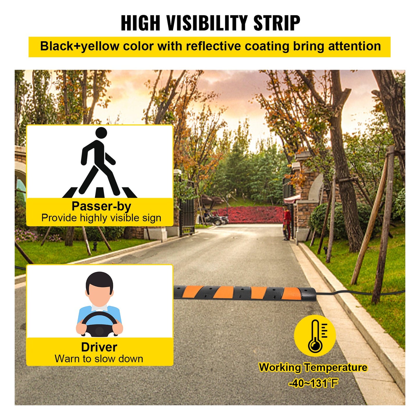 Yellow Rubber Speed Bump 72.8 ft Long 2-Channel Driveway Traffic Hump