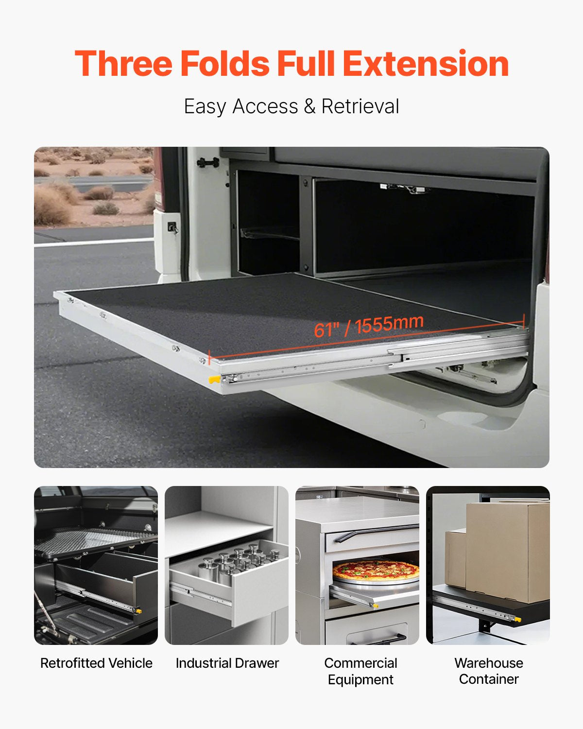 Heavy-Duty Drawer Slides - 16-60 Inch Full Extension, 500lbs Capacity