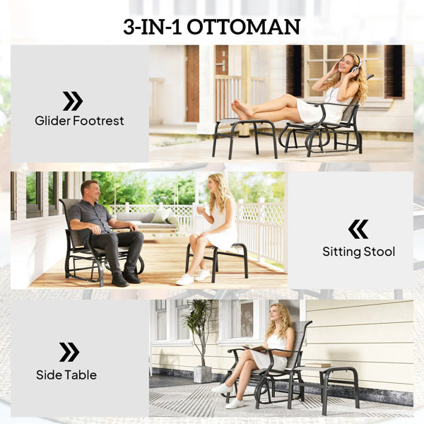 Outdoor Glider Chair and Ottoman Set - Black & Gray