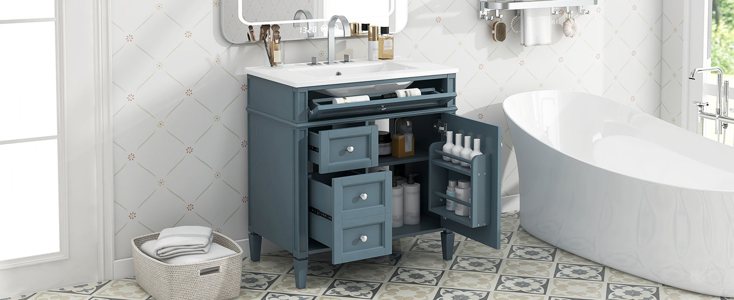 30'' Modern Bathroom Vanity with Sink & Storage - Blue