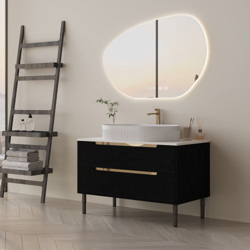 36 Inch Bathroom Vanity, Freestanding Or Wall Mounted With Ceramic