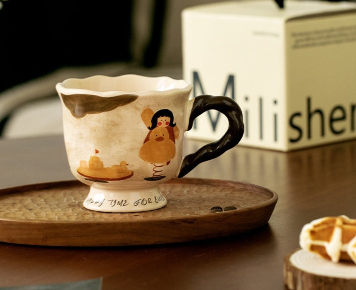 Ceramic Coffee Mug with Colorful Seesaw Mushroom Horse Spring Duck 301-400ml