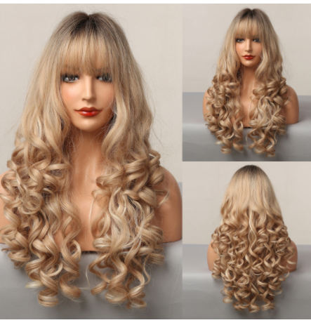 Wavy Curly Wig with Bangs - Long Hair for Women