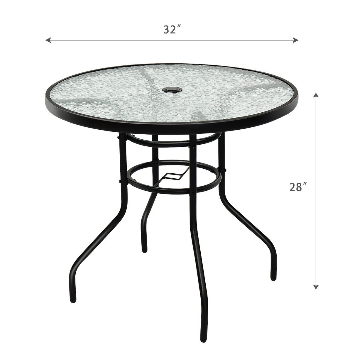 32-Inch Round Outdoor Glass Table with Umbrella Hole