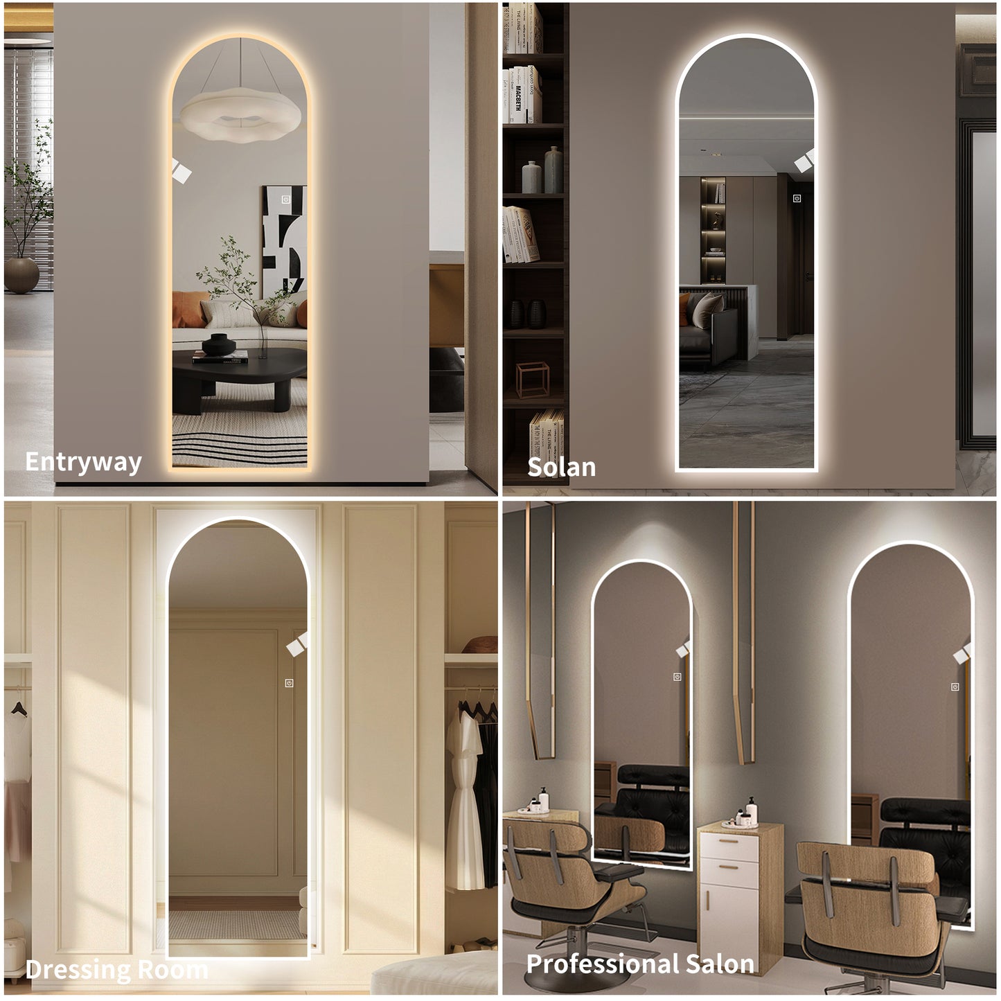 LED Full Length Wall Mirror - 65" x 21" with Dimmable Lighting