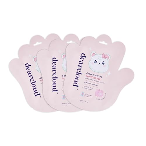 dearcloud Deep Moisture Hand Mask ? Glycolic Acid & Shea Butter ? Hand Mask for Dry Cracked Hands ? Peach Honeysuckle (3 Pairs/ 6 Gloves)
