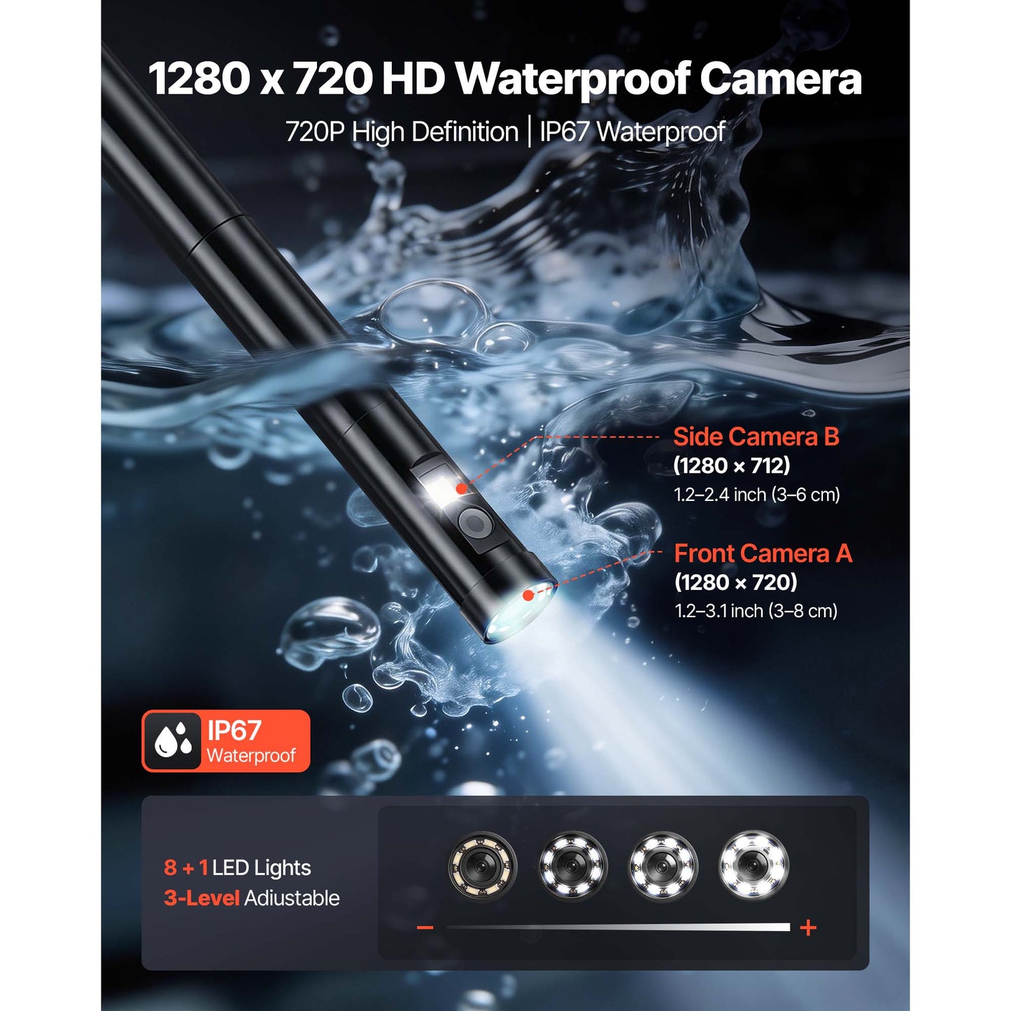 Industrial Endoscope Camera with Light - 360° Coverage, 1080P HD Rigid Snake Scope for Wall and Automotive Inspection - 16.4FT