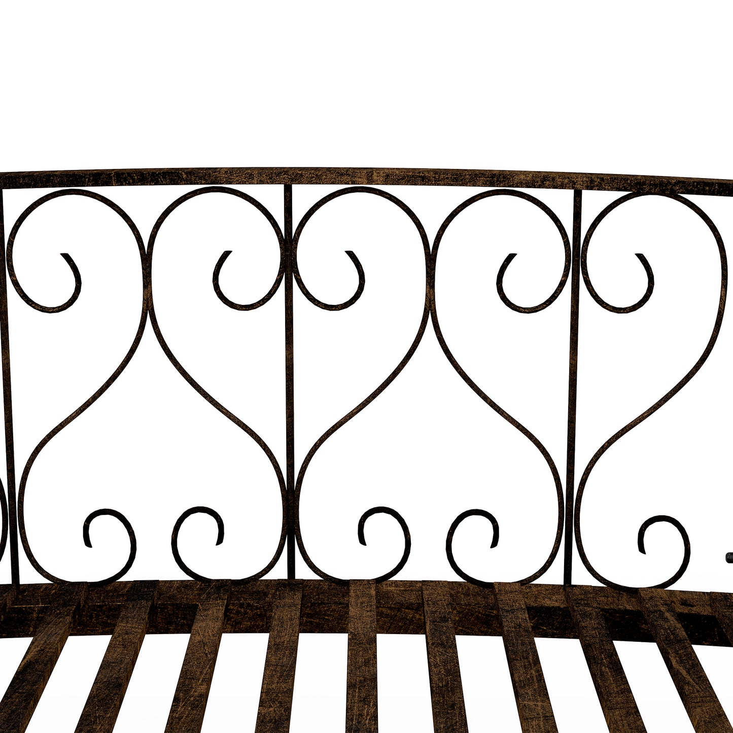 Bronze Metal Garden Arch Bridge with Side Railings, Decorative Scrollwork, 840x740x245 mm
