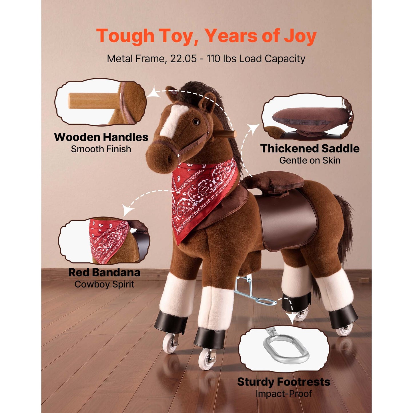 Ride On Horse Toy for Kids - No Battery, Sturdy Pedal & Handle, Upgraded Seat, 176 Lb Load