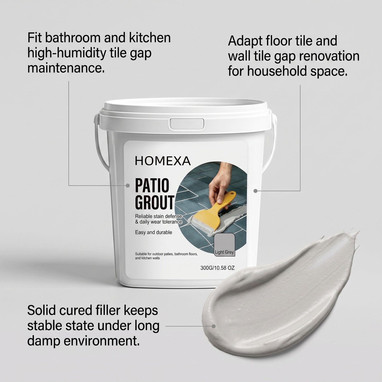 Light Gray Grout for Tiles - Water-Based Acrylic, Mold-Resistant 300g