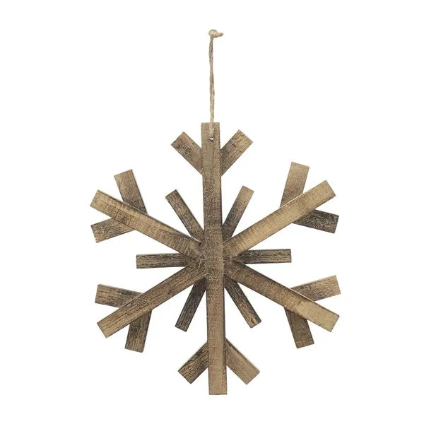 Large Fir Wood Snowflake Ornaments - Set of 2 for Holiday Decor