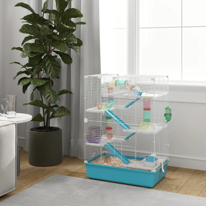 Multi-Tier Hamster Cage with Tubes and Accessories - Light Blue