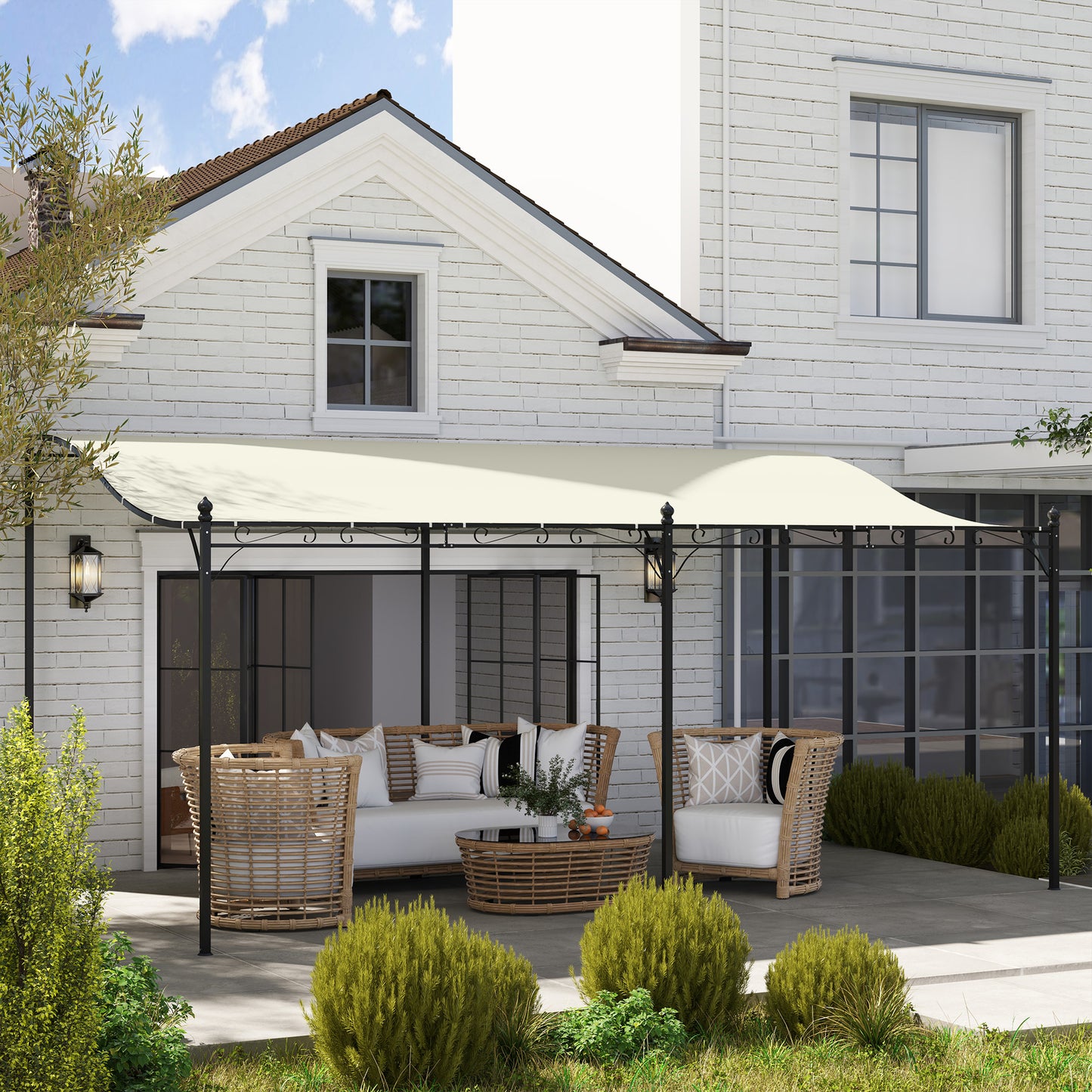Outdoor Metal Pergola Canopy with Drainage Holes - Cream White