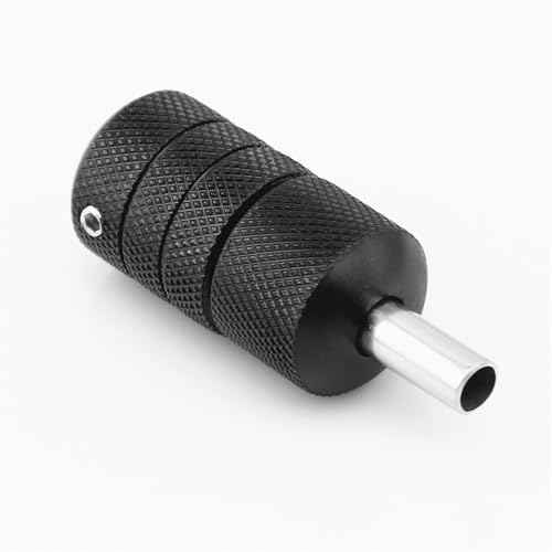 Tattoo Grip 25mm Black Aluminum Alloy Self Lock with Gray Silicone Grip Cover Tattoo Tips 5R 5F for Coil Tattoos Rotary Machine Gun Kit Beauty Body Care