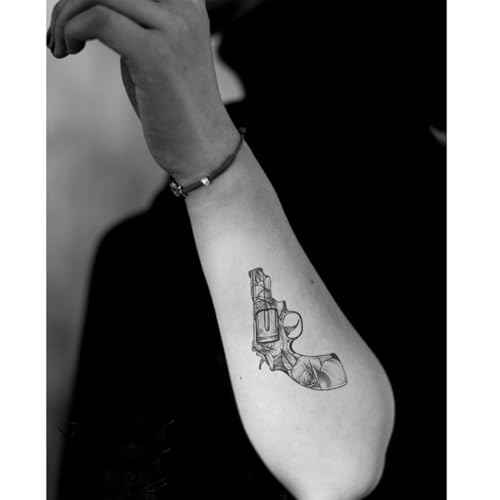 2 Sheets Tiny Small Temporary Tattoos For Women Men Finger Hands Neck Wrist Face, Cute Long Lasting Cartoon Fake Tattoo Stickers For Kids Boys Girls Gun Spade Flower