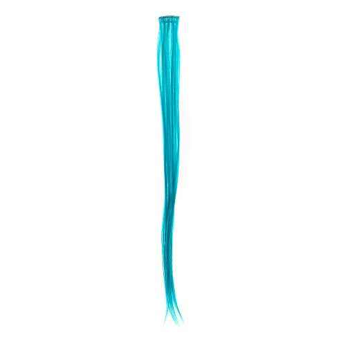 SWACC 12 Pcs Straight One Color Party Highlights Clip on in Hair Extensions Colored Hair Streak Synthetic Hairpieces (Teal Blue)