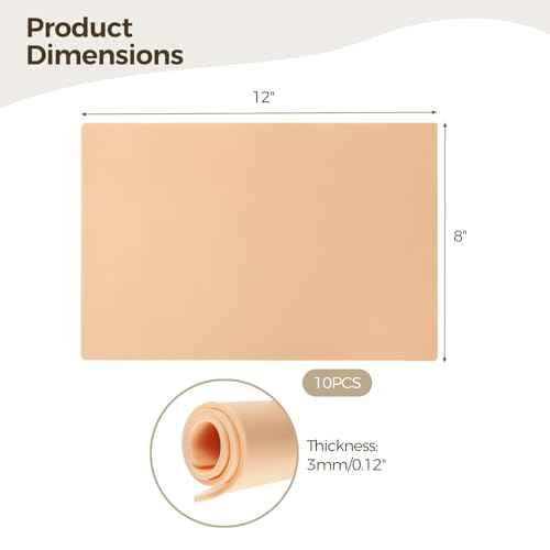 10 Pcs Practice Skins, 3mm Thick 12"x8" Double-Sided Fake Skin Pads for Tattoo, Microblading - Silicone Practice Pads for Enthusiasts, Beginners, Artists