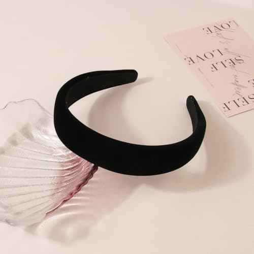 Black Velvet Padded Headbands for Women Fashion Non slip Comfortable Head Bands for Women (Black, one size)
