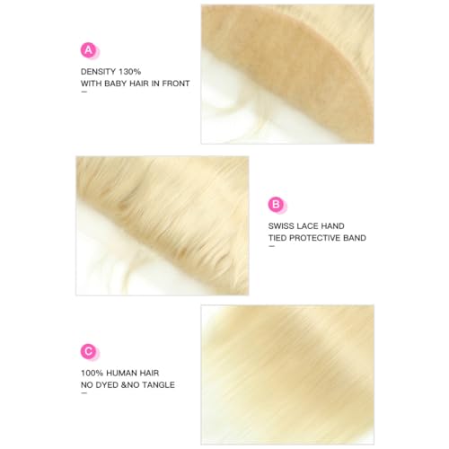 Brazilian 613 13x4 Lace Frontal Straight Honey Blonde 100% Unprocessed Human Virgin Hair Russian Blonde Ear To Ear Front Pre-Plucked Hairline Closure With Baby Hair (613 straight frontal, 18inch)