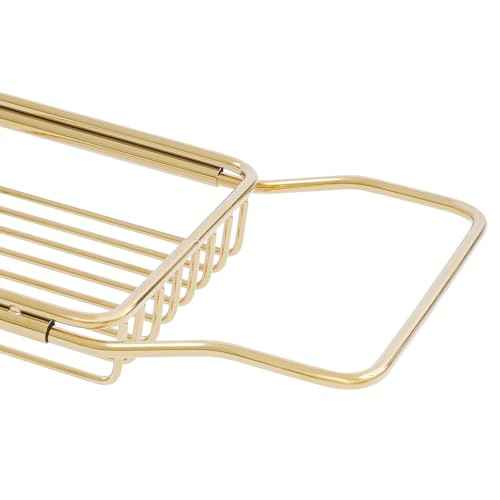 Bathtub Tray Caddy for Luxury Bath, Stainless Steel 26.8-35.4 in Expandable Extra Wide Bath Tub Tray with Natural Marble and Mobile/Tablet Stand, Ideal for Home Spa Lovers (Gold + White)